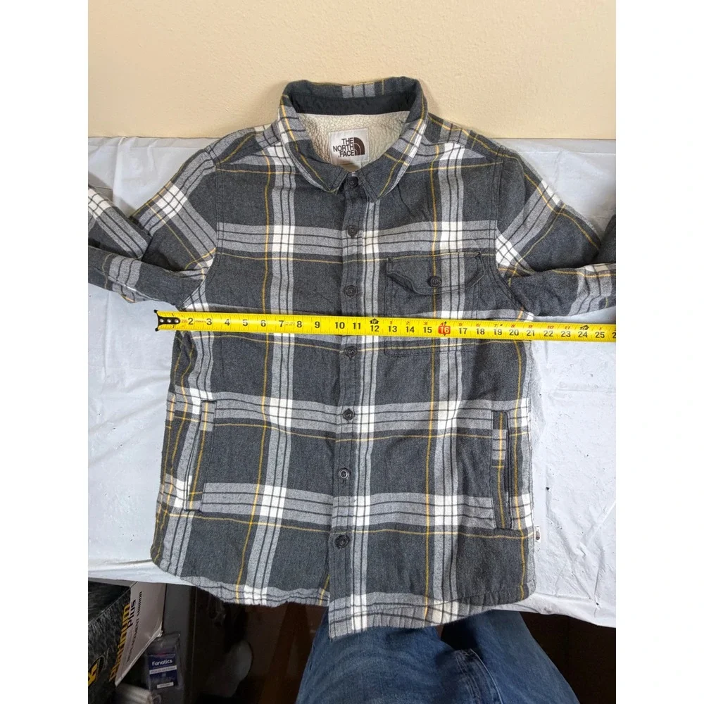 The North Face Mens Sherpa Lined Flannel Shirt Jacket Gray Plaid Size M Medium